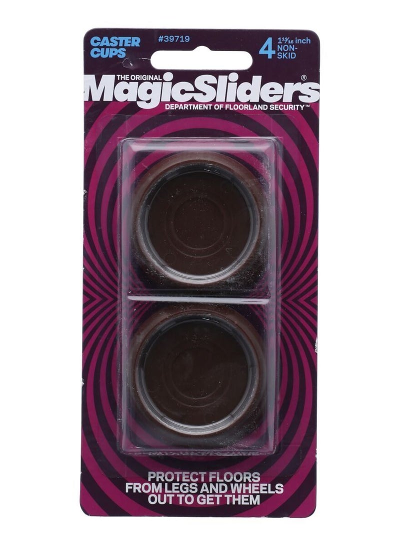Magic Sliders 4-Piece Non Skid Round Caster Cup Brown - Image 1