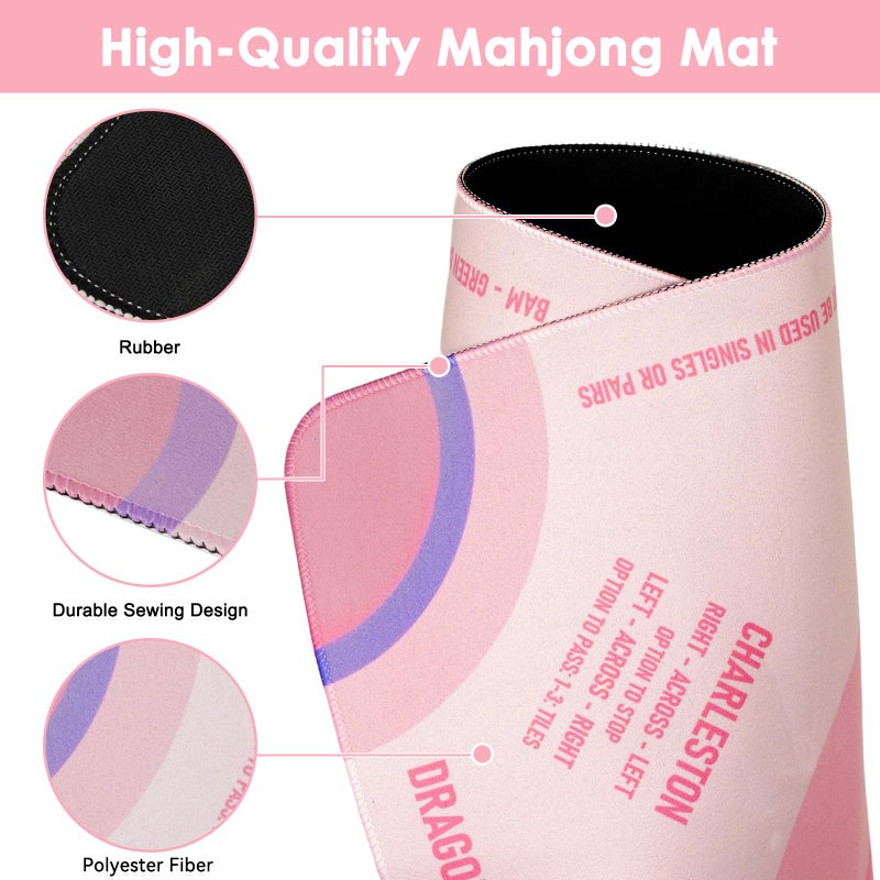 QUEENLINK Mahjong Mat for Table with Carrying Bag, 32.4" x 32.4" Non-Slip Neoprene Mahjong Mat with Rules, Noise-Reducing Gaming Mat for Mahjong, Poker, Cards, Board and Tile Games - Pink - Image 2