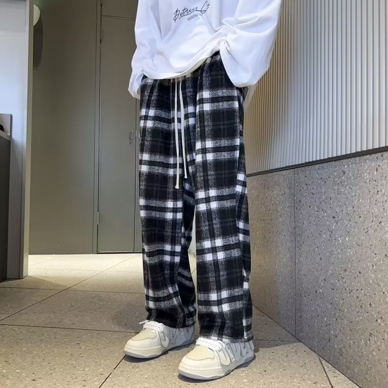 Retro Checkered Joggers Casual Loose Fit Men A922 Green  - Image 2