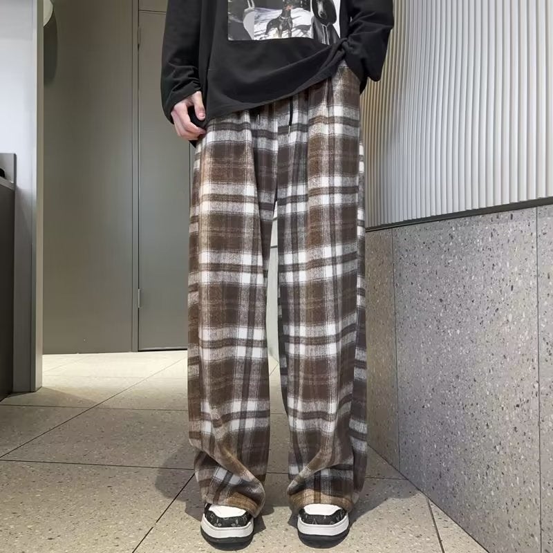 Retro Checkered Joggers Casual Loose Fit Men A922 Green  - Image 5