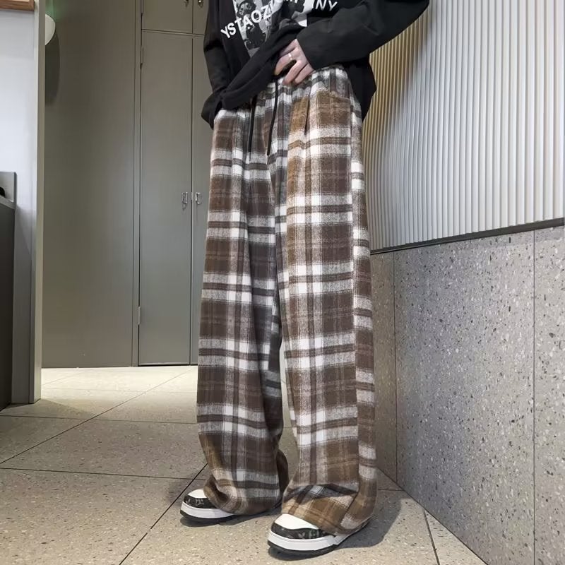 Retro Checkered Joggers Casual Loose Fit Men A922 Green  - Image 4