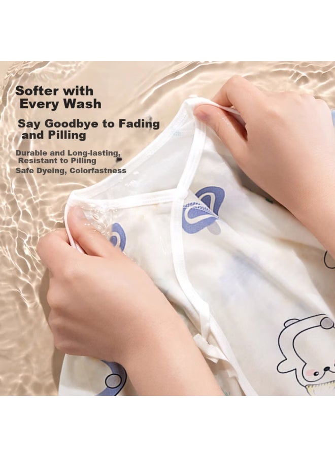 Lovebox Aibao Baby Clothes Pure Cotton Half-back Clothes Baby Home Clothes Newborn Full Moon Monk Clothes Blue Penguin Size 59 T133 - Image 4