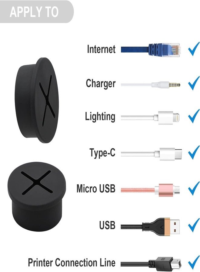 Even Cable Management Grommet, Silicone Desk Hole Cover, Wire Organizer for Table, Multi-Cable Compatible, Black (Grommet 36mm, 8 Piece) - Image 3