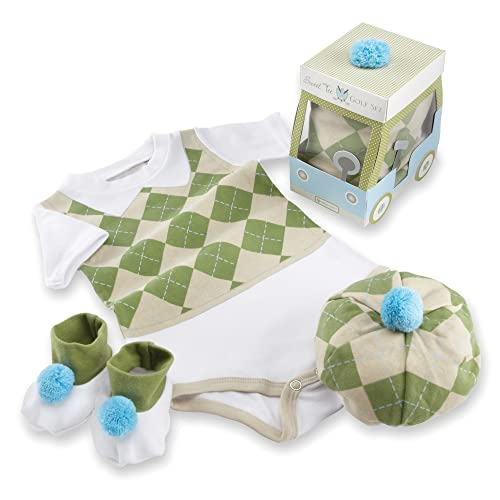 Baby Aspen Three Piece Layette Set in Golf Cart Package GreenWhite 06 Mos