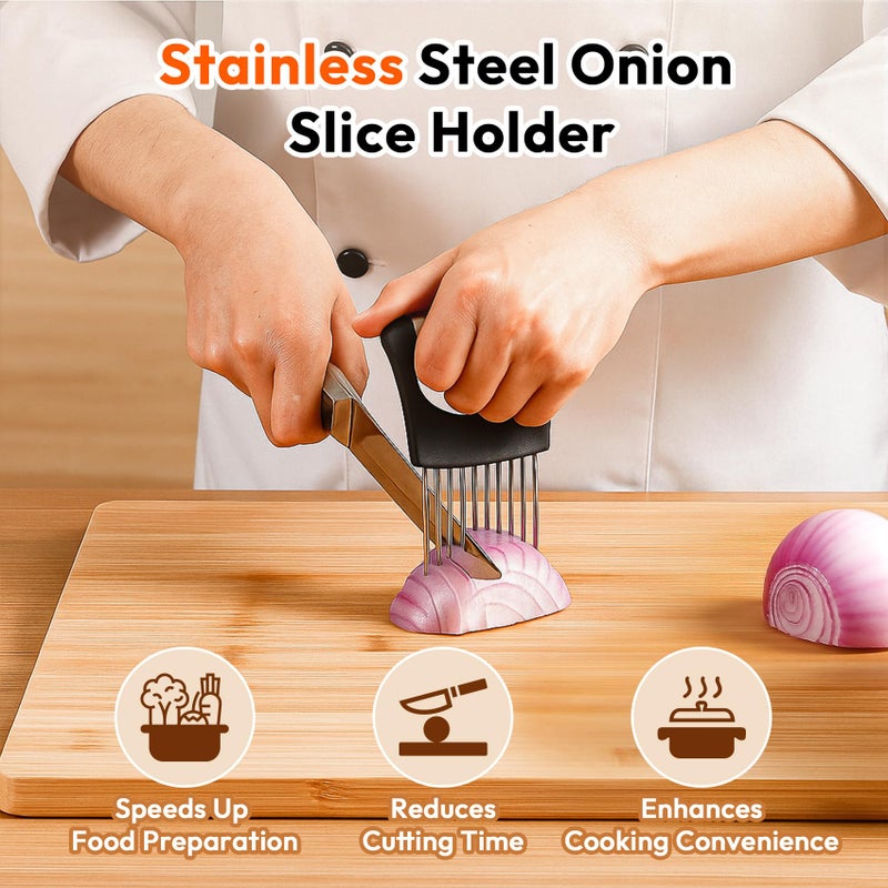 WARSPOT Onion Slicer, Stainless Steel Onion Holder for Slicing with Protective Case, Onion Cutter Tool for Meat Lemon Potato Tomato Avocado Egg Kitchen Slicing Assistant Tool (1 PCS) - Image 2