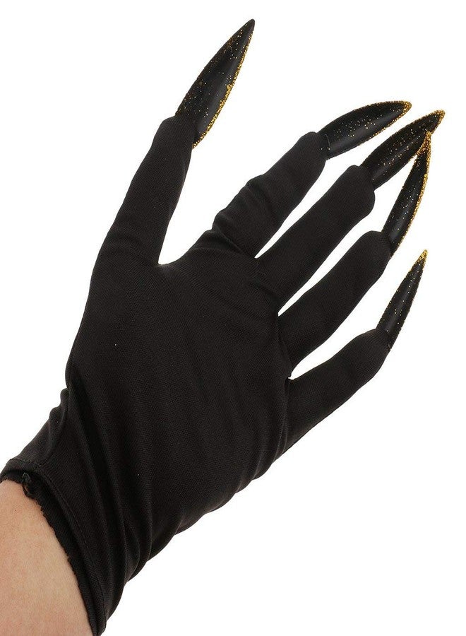 FRECI Halloween Gloves with Glitter Nails Performance Props Cosplay Costume Accessories Halloween Party Dress Supplies - Gold and Black - Image 5
