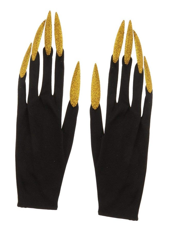 FRECI Halloween Gloves with Glitter Nails Performance Props Cosplay Costume Accessories Halloween Party Dress Supplies - Gold and Black - Image 2
