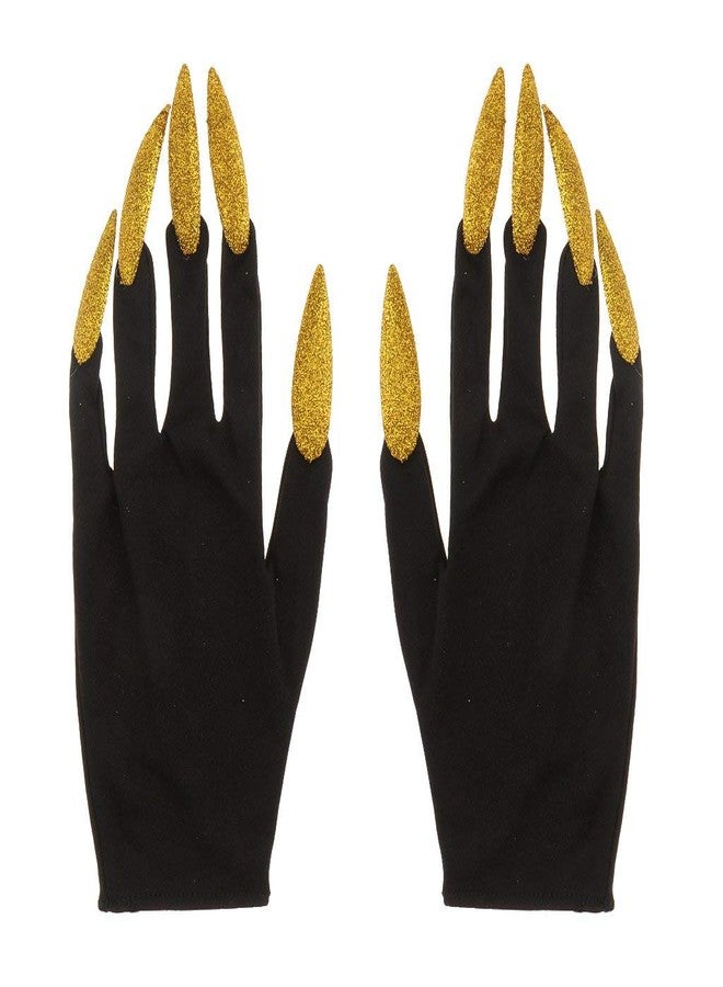 FRECI Halloween Gloves with Glitter Nails Performance Props Cosplay Costume Accessories Halloween Party Dress Supplies - Gold and Black - Image 1