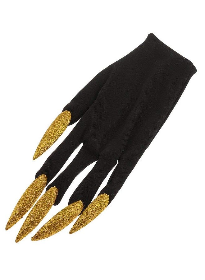 FRECI Halloween Gloves with Glitter Nails Performance Props Cosplay Costume Accessories Halloween Party Dress Supplies - Gold and Black - Image 3