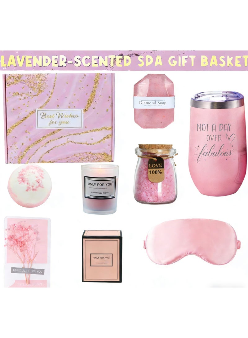 JAYATO Relaxing Spa Treatment Package of Gift Items for Ladies Women Girls Birthday Celebration Creative Festival Gift  Caffee Cup with Candle Bath Bomb Eye Mask Soap Bath Salt  Gift Card and Gift Box  Pink - Image 2