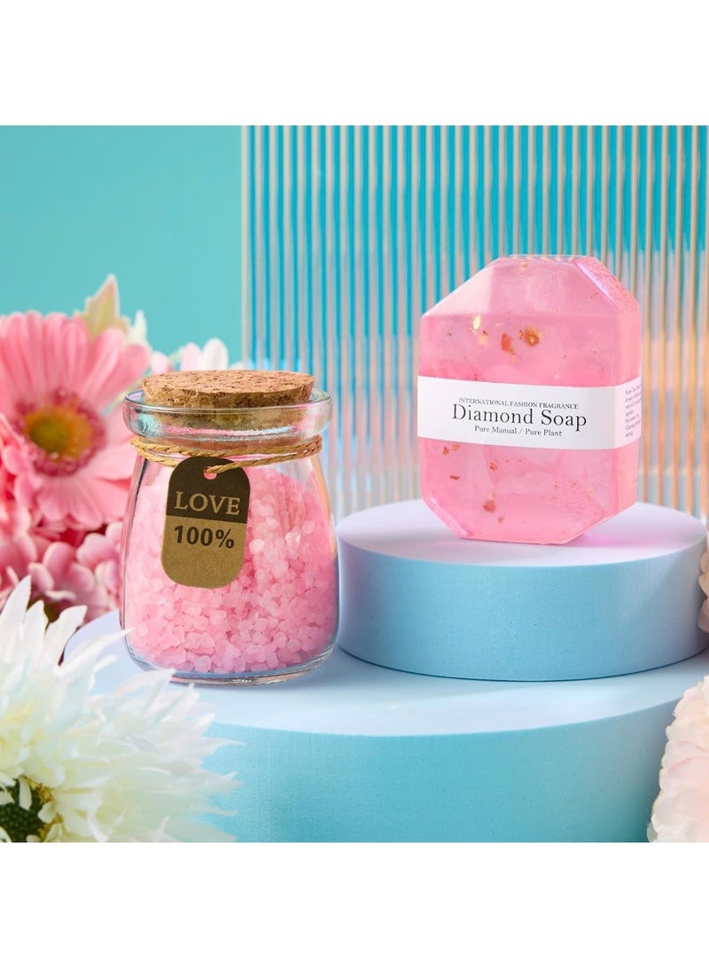 JAYATO Relaxing Spa Treatment Package of Gift Items for Ladies Women Girls Birthday Celebration Creative Festival Gift  Caffee Cup with Candle Bath Bomb Eye Mask Soap Bath Salt  Gift Card and Gift Box  Pink - Image 3