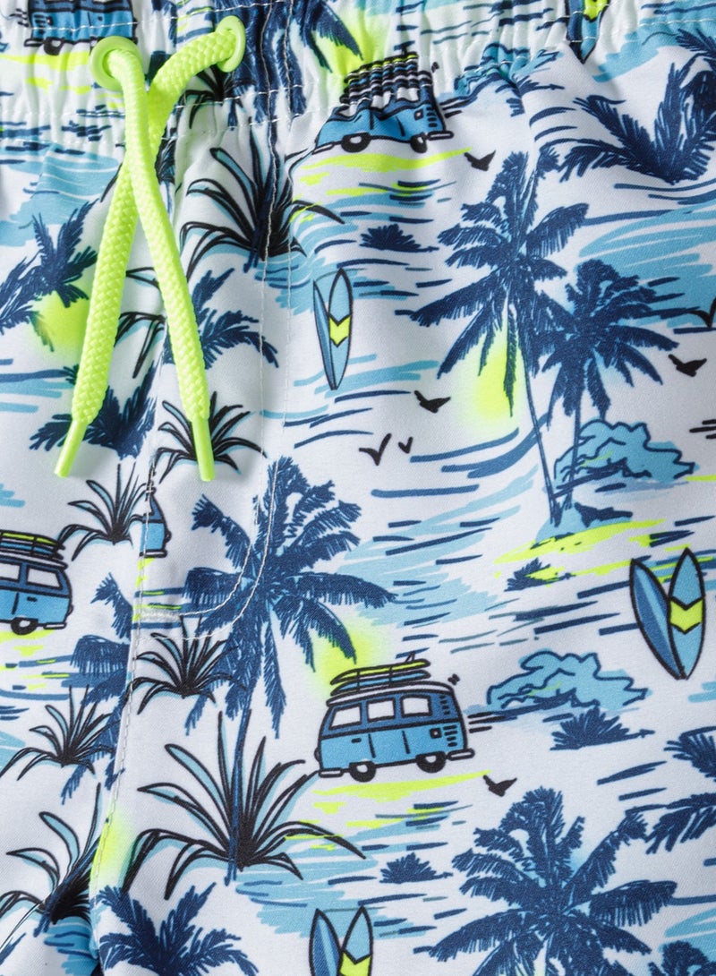 MINOTI Boys' Swim Shorts with Elastic Waist and Adjustable Drawstring  - Image 3