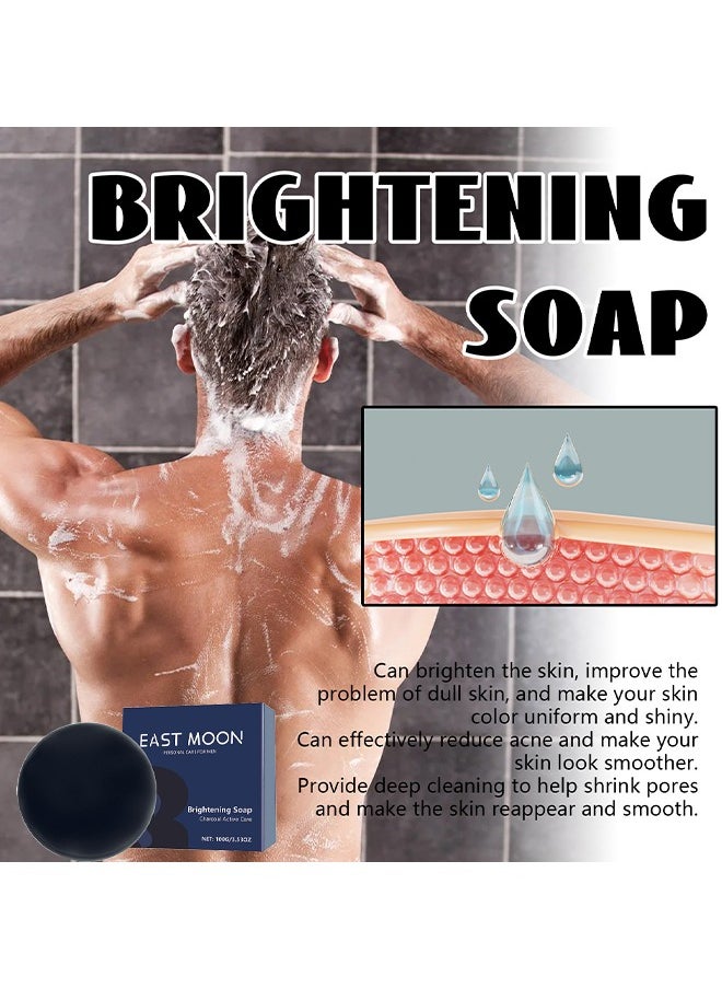 Brightening Soap Charcoal Active Care For Men, Controls Pigmentation Remove Black Spots, Men's Skincare Soap Cleanses The Face, Body And Skin To Lighten Acne Scars, Multi Effect Cleansing Soap, 100G
