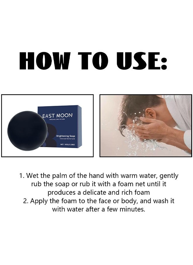 Brightening Soap Charcoal Active Care For Men, Controls Pigmentation Remove Black Spots, Men's Skincare Soap Cleanses The Face, Body And Skin To Lighten Acne Scars, Multi Effect Cleansing Soap, 100G