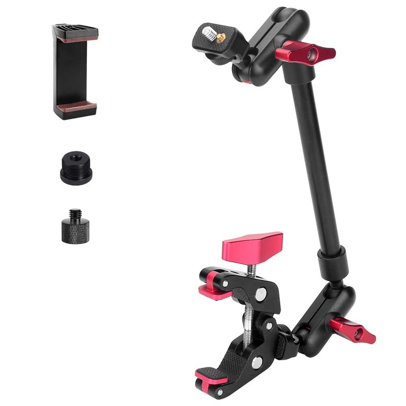 JEBUTU 13"/34cm Magic Arm w Clamp, Camera Mount & Clamp w 1/4" 3/8" Threads and Articulating Friction Magic Arm, Overhead Phone Mount, Camera Boom Arm Mount for Light Webcam Mic Action Camera Monitor - Image 1