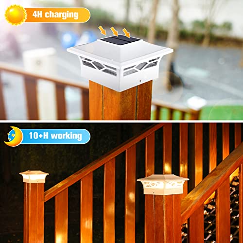 VOLISUN Solar Post Cap Lights: 6 - Pack Outdoor Deck Post Cap Lights White for Dock Fence Waterproof 2 Color Modes,4x4/6x6 Wooden/Vinyl Posts - Image 2