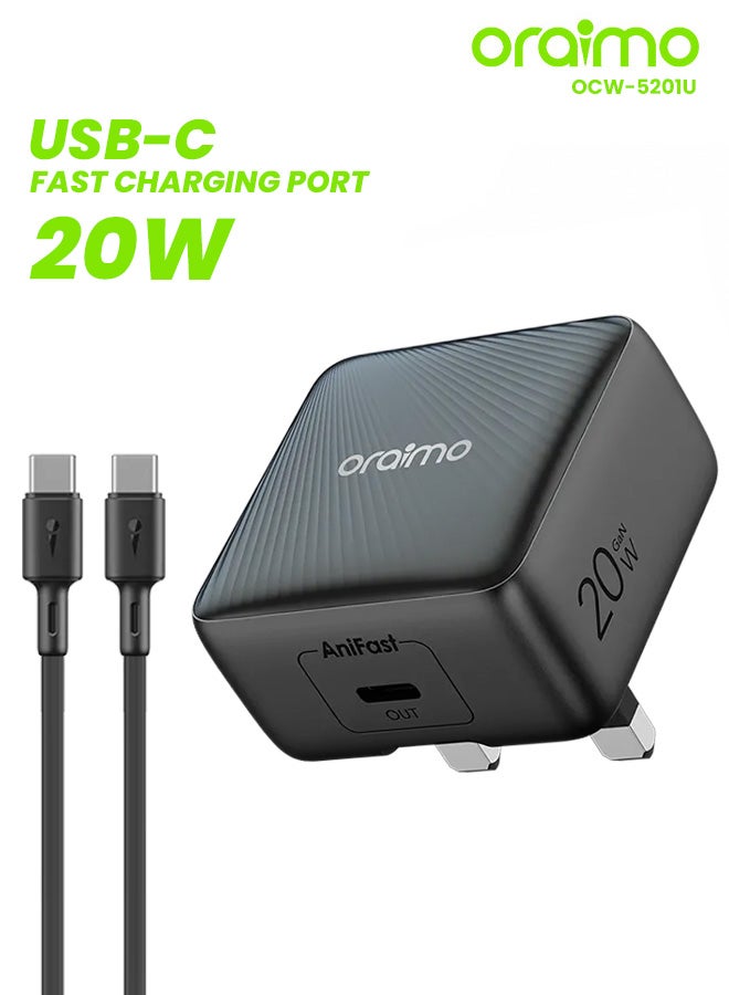أورايمو شاحن حائط PowerCube 20 Chic USB-C بورت 20 واط مع كابل USB-C - Image 1