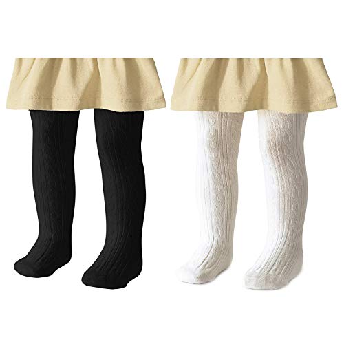 Namektch Baby Girls Tights, Seamless Knit Cotton Leggings Pants Infant Toddler Girl Stockings (2-Pack(black+white), 6-12 Months) - Image 1