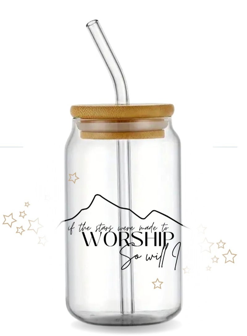 16oz Glass Cup with Bamboo Lid & Straw – Inspirational & Aesthetic Clear Jar for Smoothies, Juice, Iced Coffee, Tea –Drinking Glass (So Will I) - Image 1