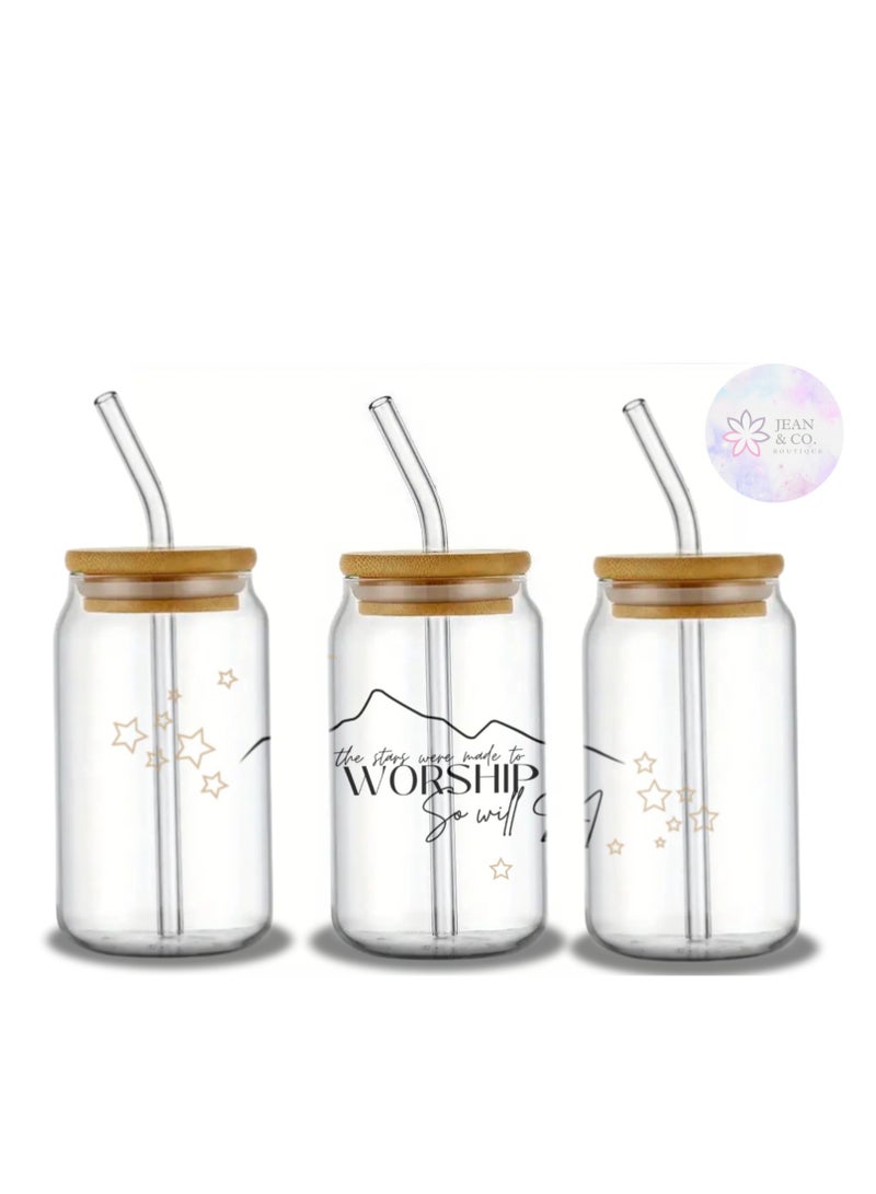 16oz Glass Cup with Bamboo Lid & Straw – Inspirational & Aesthetic Clear Jar for Smoothies, Juice, Iced Coffee, Tea –Drinking Glass (So Will I) - Image 2