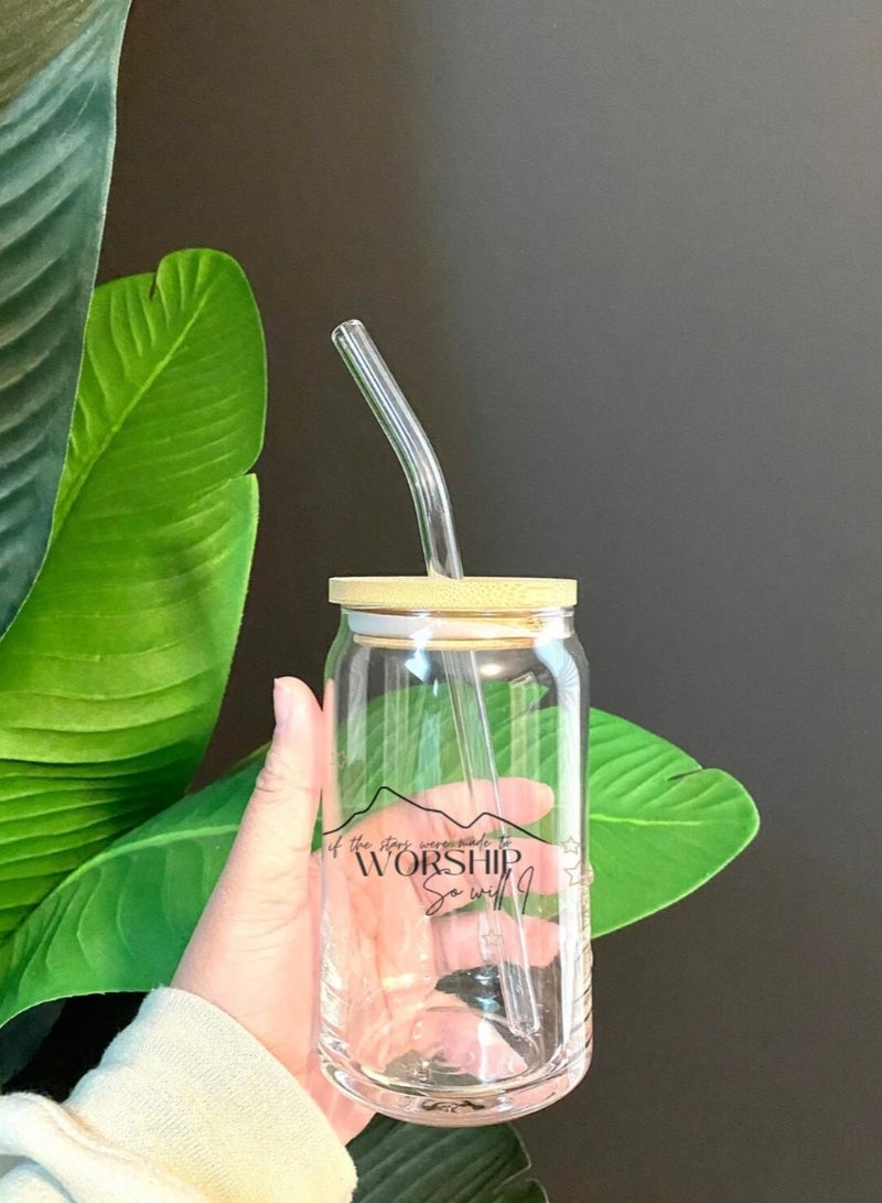 16oz Glass Cup with Bamboo Lid & Straw – Inspirational & Aesthetic Clear Jar for Smoothies, Juice, Iced Coffee, Tea –Drinking Glass (So Will I) - Image 3