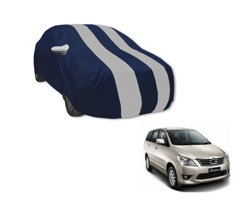 Auto Hub Car Cover Compatible with Innova with Mirror Pocket, Water Resistant, Triple Stitched, Innova Car Cover- Navy-Silver - Image 1