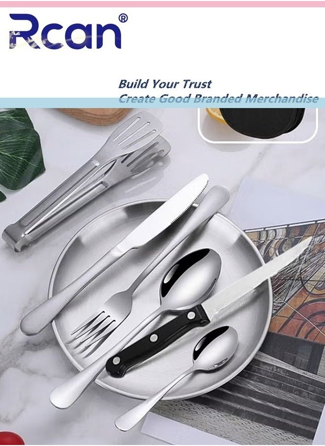 Rcan - Camping Silverware Kit 10 Piece Kitchen Silverware Kit With Portable Storage Bag 2 Person Stainless Steel Dinnerware Set For Camp Kitchen BBQ - Image 1