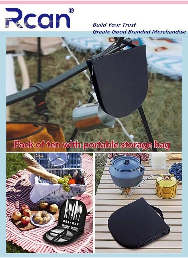 Rcan - Camping Silverware Kit 10 Piece Kitchen Silverware Kit With Portable Storage Bag 2 Person Stainless Steel Dinnerware Set For Camp Kitchen BBQ - Image 1