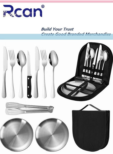 Camping Silverware Kit 10 Piece Kitchen Silverware Kit With Portable Storage Bag 2 Person Stainless Steel Dinnerware Set For Camp Kitchen BBQ