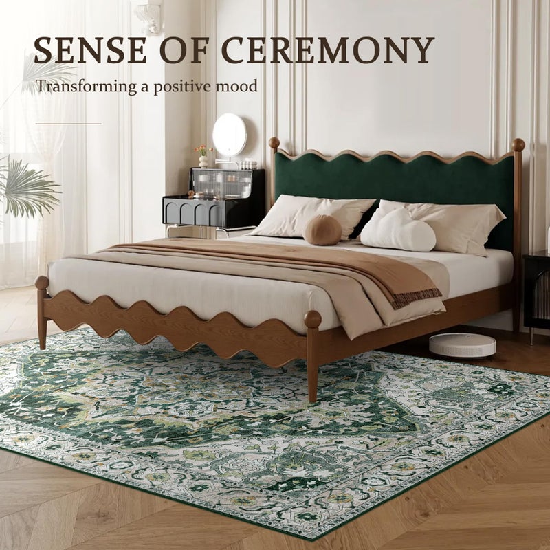 Deerly Green Vintage Area Rug 5x7 Boho Washable Large Living Room Bedroom Rugs Non Slip Low Pile 5x7 Rug for Kitchen Entryway Bedroom Dining Room Office, Green/Multi - Image 2