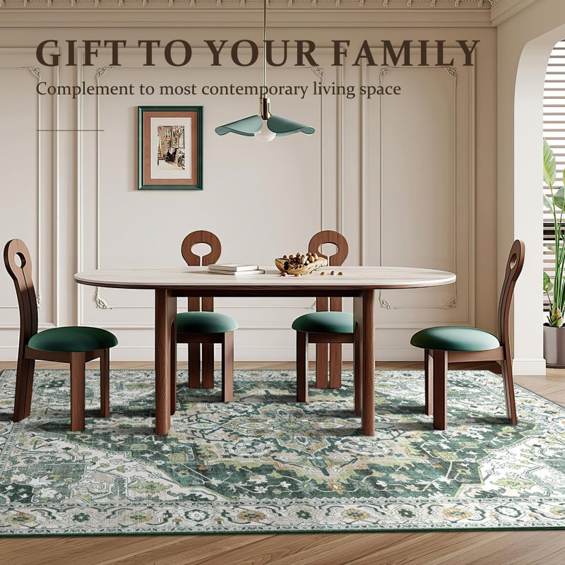 Deerly Green Vintage Area Rug 5x7 Boho Washable Large Living Room Bedroom Rugs Non Slip Low Pile 5x7 Rug for Kitchen Entryway Bedroom Dining Room Office, Green/Multi - Image 4