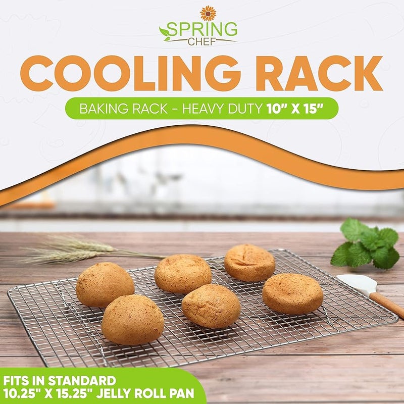 Spring Chef 10 x 15 Stainless Steel Cooling Racks for Baking - Oven Safe - Cookie Racks for Cooling Cookies - Fits Jelly Roll Pan - Perfect for Grilling, Roasting, Cooking, Drying - Set of 2 - Image 2