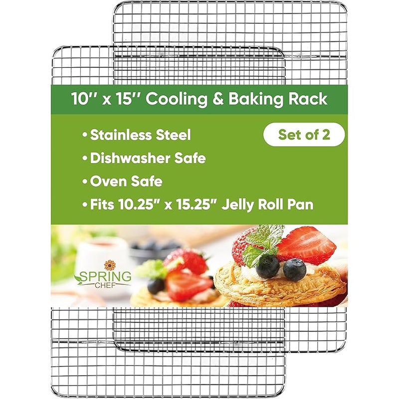 Spring Chef 10 x 15 Stainless Steel Cooling Racks for Baking - Oven Safe - Cookie Racks for Cooling Cookies - Fits Jelly Roll Pan - Perfect for Grilling, Roasting, Cooking, Drying - Set of 2 - Image 1