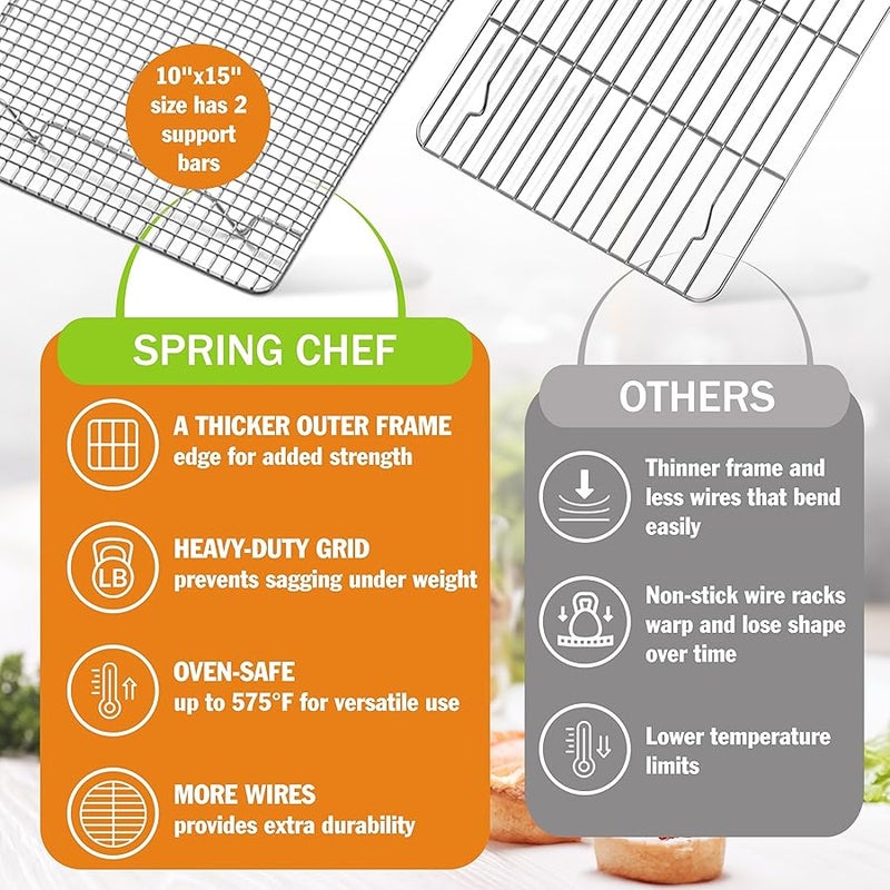 Spring Chef 10 x 15 Stainless Steel Cooling Racks for Baking - Oven Safe - Cookie Racks for Cooling Cookies - Fits Jelly Roll Pan - Perfect for Grilling, Roasting, Cooking, Drying - Set of 2 - Image 3