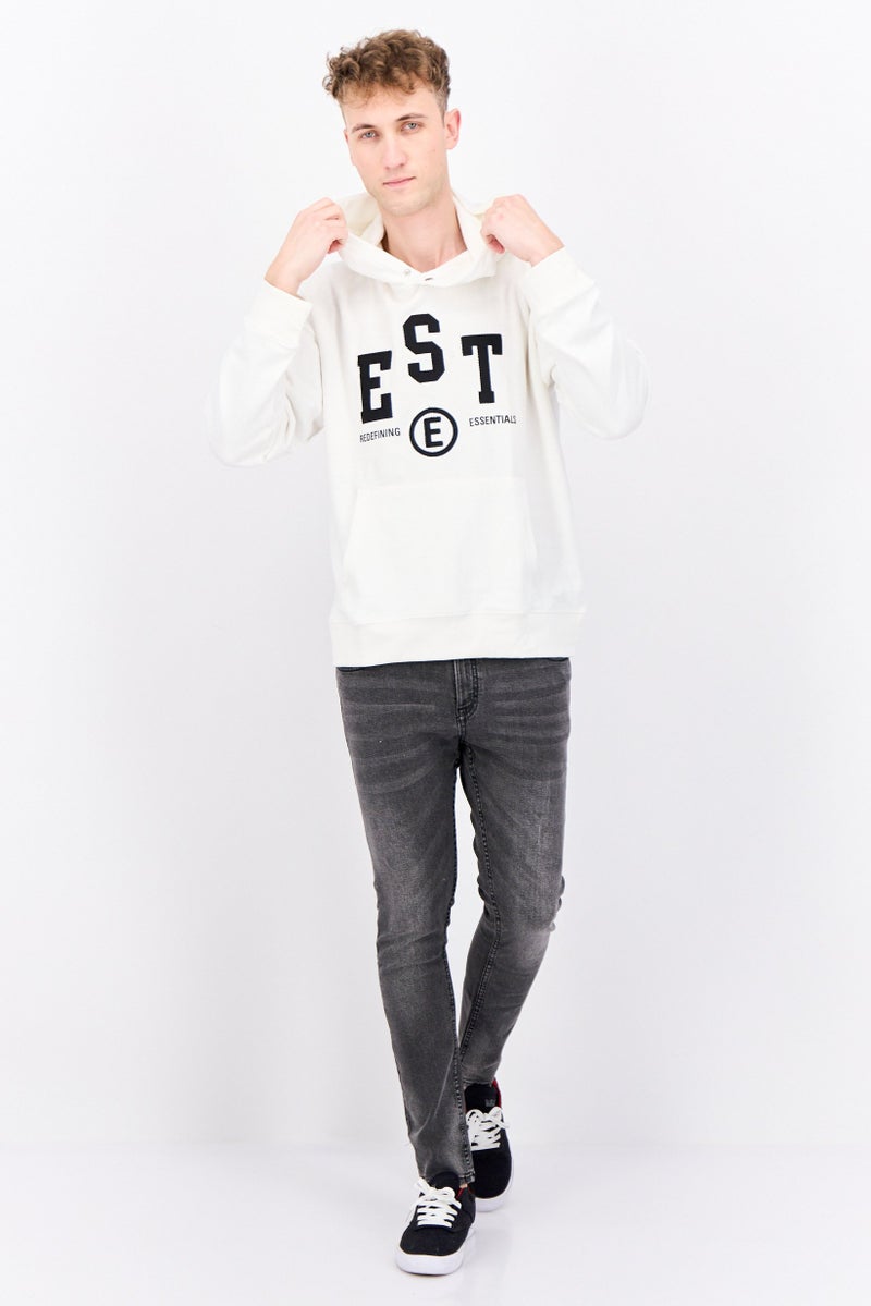 Established Redefining Essentials Men Hooded Long Sleeve Embroidered Sweatshirt, White - Image 4