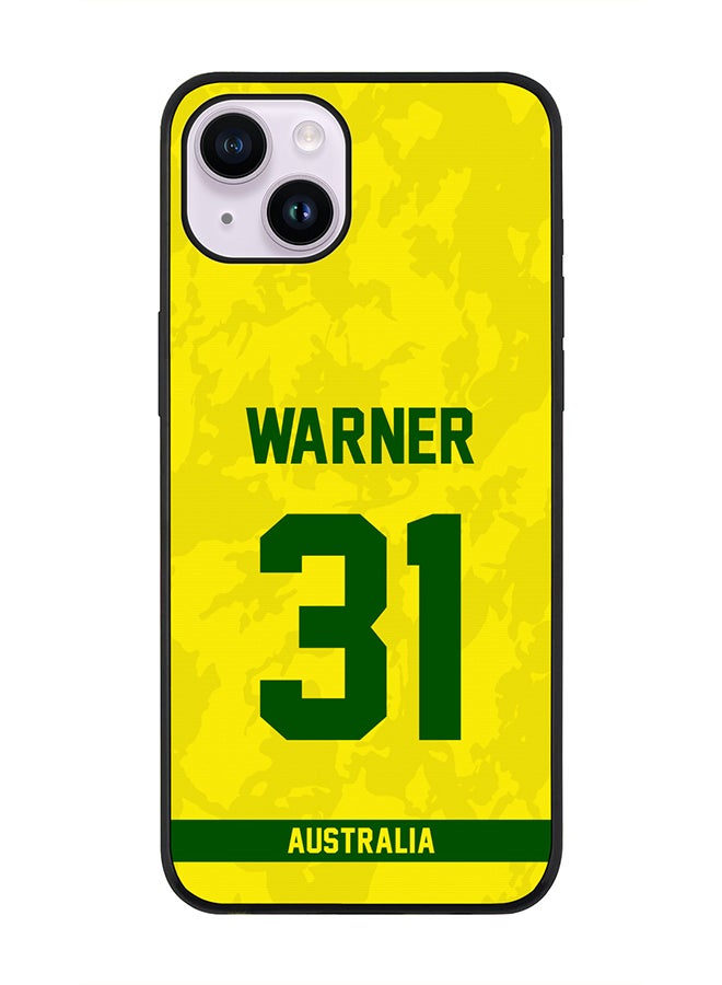 Stylizedd حافظة حواف سوداء متينة لجهاز آيفون 14 بلس، حافظة مرنة رقيقة بحواف مطاطية - اسم اللاعب - ديفيد وارنر، رقم القميص - 31 - Image 1