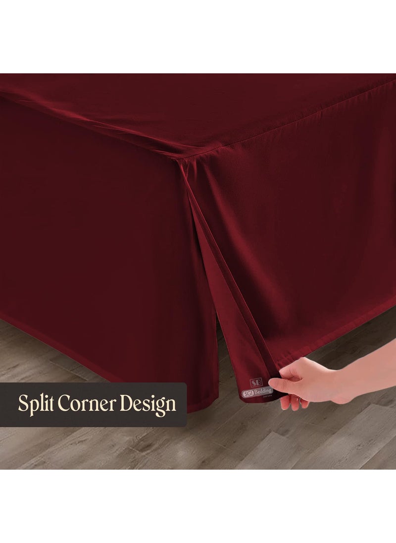 SGI bedding SGI bedding 18 Inch Drop Bed Skirt Queen Size with Platform to Stay in Place Elegant Pleated Design with Split Corners Wrinkle Resistant Fabric for Modern and Stylish Look - Burgundy  - Image 5