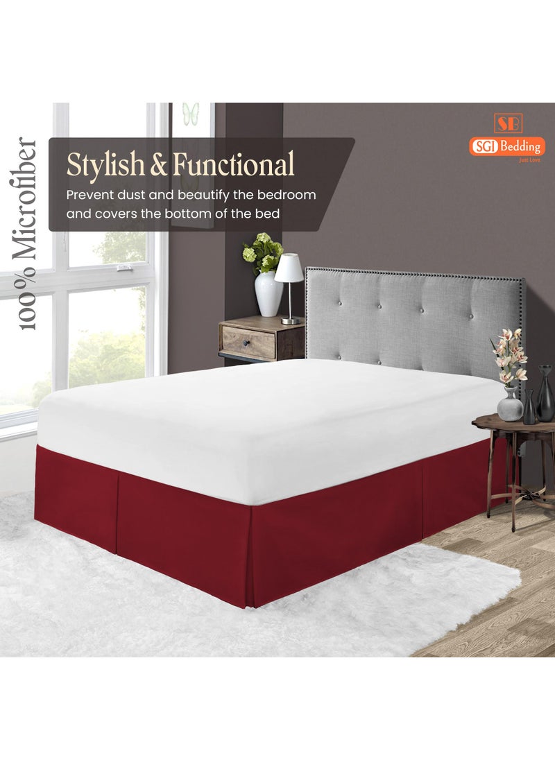 SGI bedding SGI bedding 18 Inch Drop Bed Skirt Queen Size with Platform to Stay in Place Elegant Pleated Design with Split Corners Wrinkle Resistant Fabric for Modern and Stylish Look - Burgundy  - Image 2