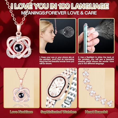 Pasuvsigt Christmas Gifts for Wife Women, Preserved Rose with I Love You Necklace Watch Bracelet -Luxurious Exquisite Forever Flowers Birthday Anniversary Birthday Gifts for Wife Women Mom Grandma Her - Image 4