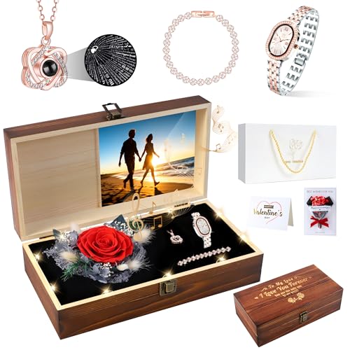 Pasuvsigt Christmas Gifts for Wife Women, Preserved Rose with I Love You Necklace Watch Bracelet -Luxurious Exquisite Forever Flowers Birthday Anniversary Birthday Gifts for Wife Women Mom Grandma Her - Image 1