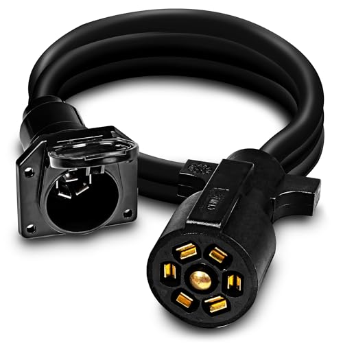 ONLINE LED STORE True Mods 8ft 7-Pin Trailer Cord Extension Wire Cable [7-Way Trailer Plug Wiring Harness] [Gooseneck Hitch Extender] [Plug-N-Play] [10-14AWG] 7 Prong Tow Wiring Connector Cord for Trailers RV - Image 1