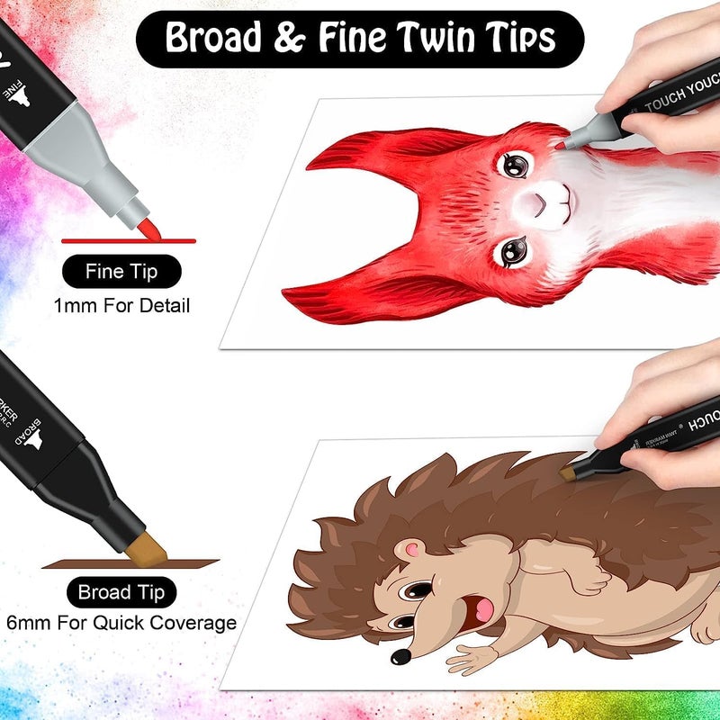24 Colours Dual Tip Art Markers Sketch Pens With Carrying Case For Painting Sketching Calligraphy Drawing Odourless & Non-Toxic Twin Head Permanent Colouring Marker Kids Adult Beginners - Image 5