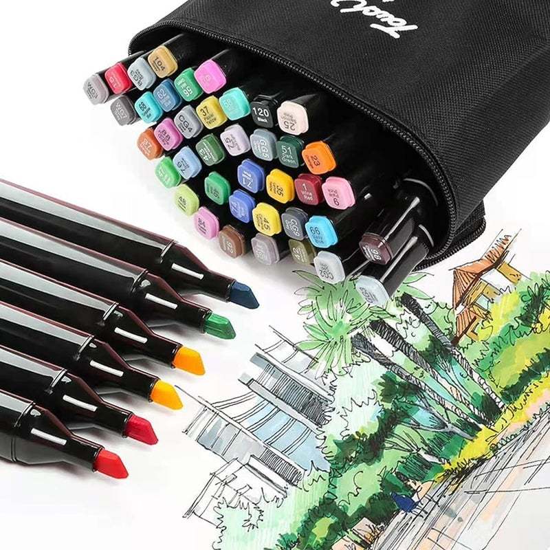 24 Colours Dual Tip Art Markers Sketch Pens With Carrying Case For Painting Sketching Calligraphy Drawing Odourless & Non-Toxic Twin Head Permanent Colouring Marker Kids Adult Beginners - Image 1