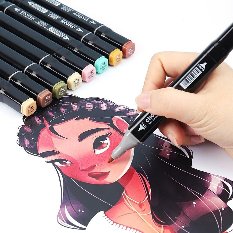 24 Colours Dual Tip Art Markers Sketch Pens With Carrying Case For Painting Sketching Calligraphy Drawing Odourless & Non-Toxic Twin Head Permanent Colouring Marker Kids Adult Beginners - Image 3