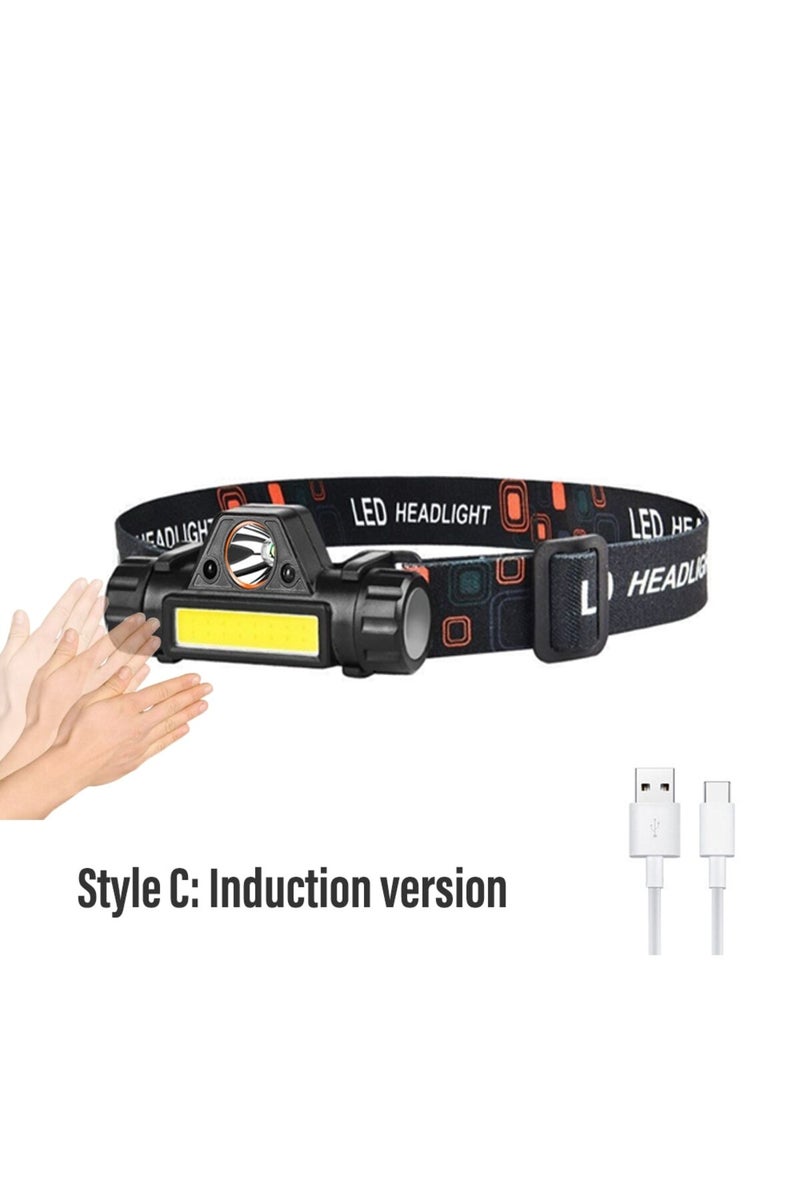 Style C Rechargeable Fishing LED Headlamp Camping Headlight XPE COB Work Light 2 Lighting Modes With