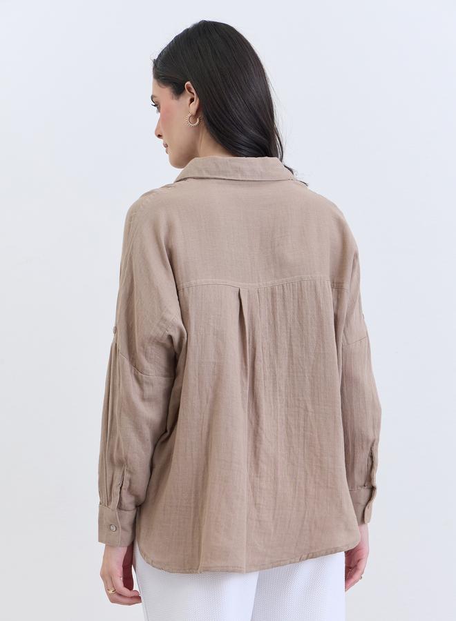 ستايلي قميص قطن واسع مطرز - Image 5