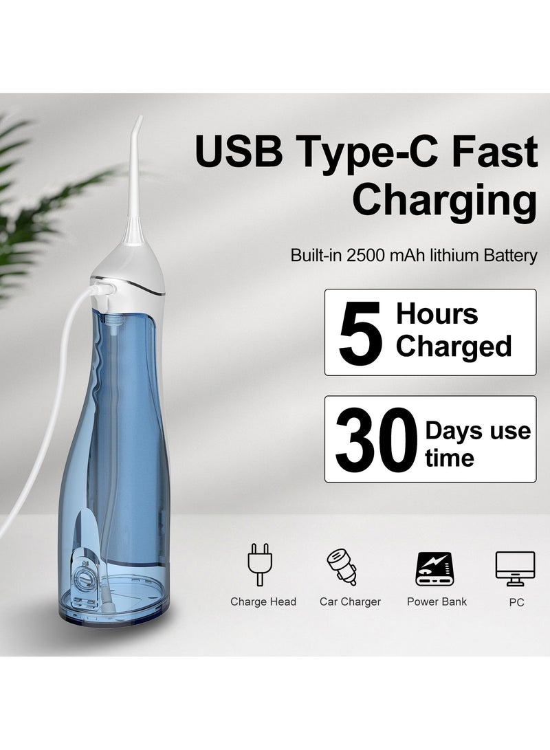 DIGI CORE Water Dental Flosser Portable Oral Irrigator, 300ML Rechargeable Cordless Teeth Cleaner with 4 Modes & 5 Jet Tips, 2000mAh Battery, Type-C Fast Charging, IPX7 Waterproof, 2-Min Timing & Low-Noise Water Flosser For Teeth Design for Home & Travel White - Image 2
