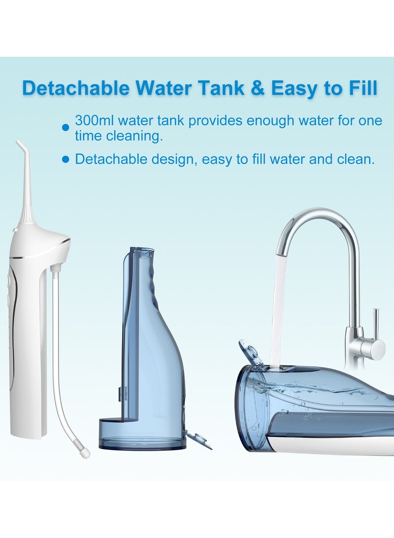 DIGI CORE Water Dental Flosser Portable Oral Irrigator, 300ML Rechargeable Cordless Teeth Cleaner with 4 Modes & 5 Jet Tips, 2000mAh Battery, Type-C Fast Charging, IPX7 Waterproof, 2-Min Timing & Low-Noise Water Flosser For Teeth Design for Home & Travel White - Image 3