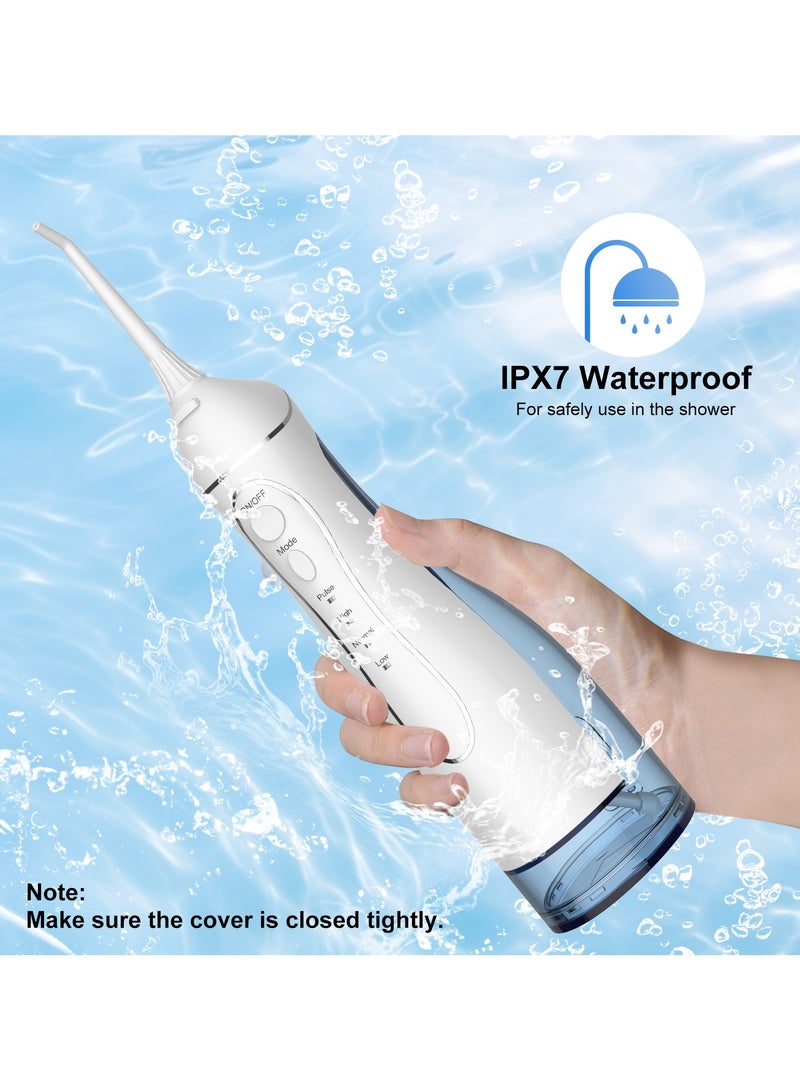 DIGI CORE Water Dental Flosser Portable Oral Irrigator, 300ML Rechargeable Cordless Teeth Cleaner with 4 Modes & 5 Jet Tips, 2000mAh Battery, Type-C Fast Charging, IPX7 Waterproof, 2-Min Timing & Low-Noise Water Flosser For Teeth Design for Home & Travel White - Image 4
