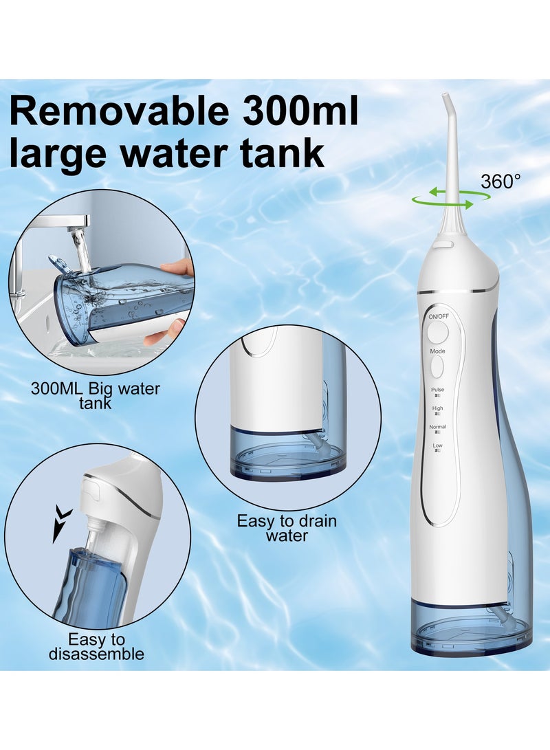 DIGI CORE Water Dental Flosser Portable Oral Irrigator, 300ML Rechargeable Cordless Teeth Cleaner with 4 Modes & 5 Jet Tips, 2000mAh Battery, Type-C Fast Charging, IPX7 Waterproof, 2-Min Timing & Low-Noise Water Flosser For Teeth Design for Home & Travel White - Image 5